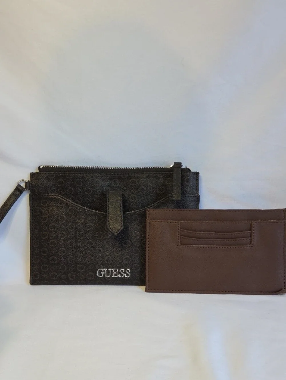 Guess Brown Logo Wristlet Clutch with Front Pocket And Card Holder